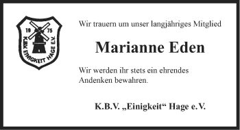 Traueranzeige von Marianne Eden von Ostfriesischer Kurier
