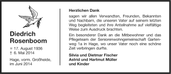Traueranzeige von Diedrich Rosenboom von Ostfriesischer Kurier