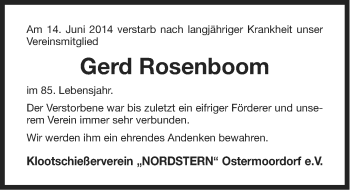 Traueranzeige von Gerd Rosenboom von Ostfriesischer Kurier