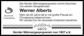 Traueranzeige von Werner Alberts von Ostfriesischer Kurier