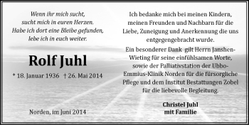 Traueranzeige von Rolf Juhl von Ostfriesischer Kurier
