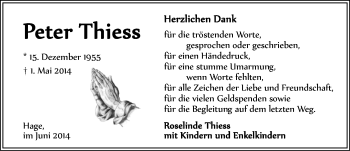 Traueranzeige von Peter Thiess von Ostfriesischer Kurier