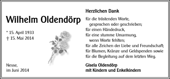 Traueranzeige von Wilhelm Oldendörp von Ostfriesischer Kurier