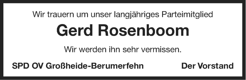  Traueranzeige für Gerd Rosenboom vom 21.06.2014 aus Ostfriesischer Kurier