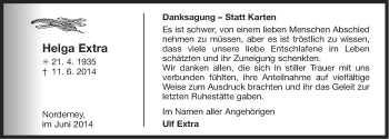 Traueranzeige von Helga Extra von Ostfriesischer Kurier