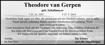 Traueranzeige von Theodore van Gerpen von Osfriesischer Kurier