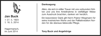 Traueranzeige von Jan Buck von Osfriesischer Kurier