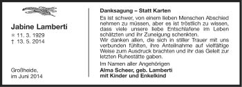 Traueranzeige von Jabine Lamberti von Osfriesischer Kurier