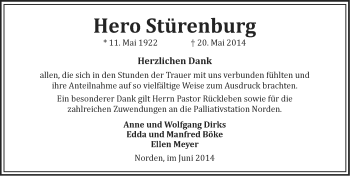 Traueranzeige von Hero Stürenburg von Osfriesischer Kurier