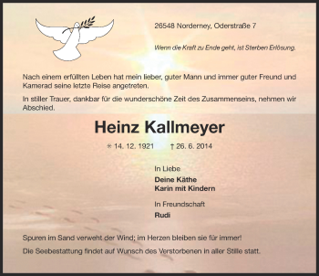 Traueranzeige von Heinz Kallmeyer von Osfriesischer Kurier