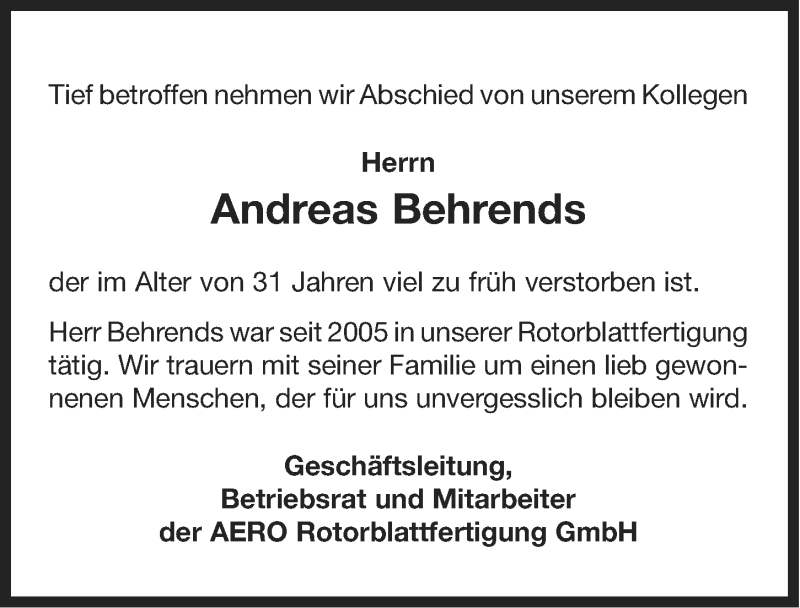  Traueranzeige für Andreas Behrends vom 10.07.2014 aus Ostfriesischer Kurier