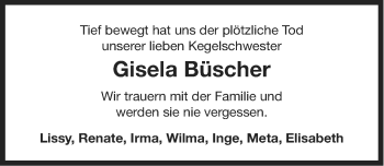 Traueranzeige von Gisela Büscher von Ostfriesischer Kurier