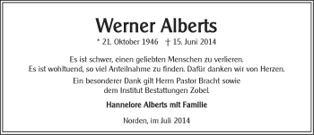 Traueranzeige von Werner Alberts von Ostfriesischer Kurier