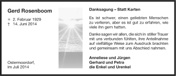 Traueranzeige von Gerd Rosenboom von Ostfriesischer Kurier