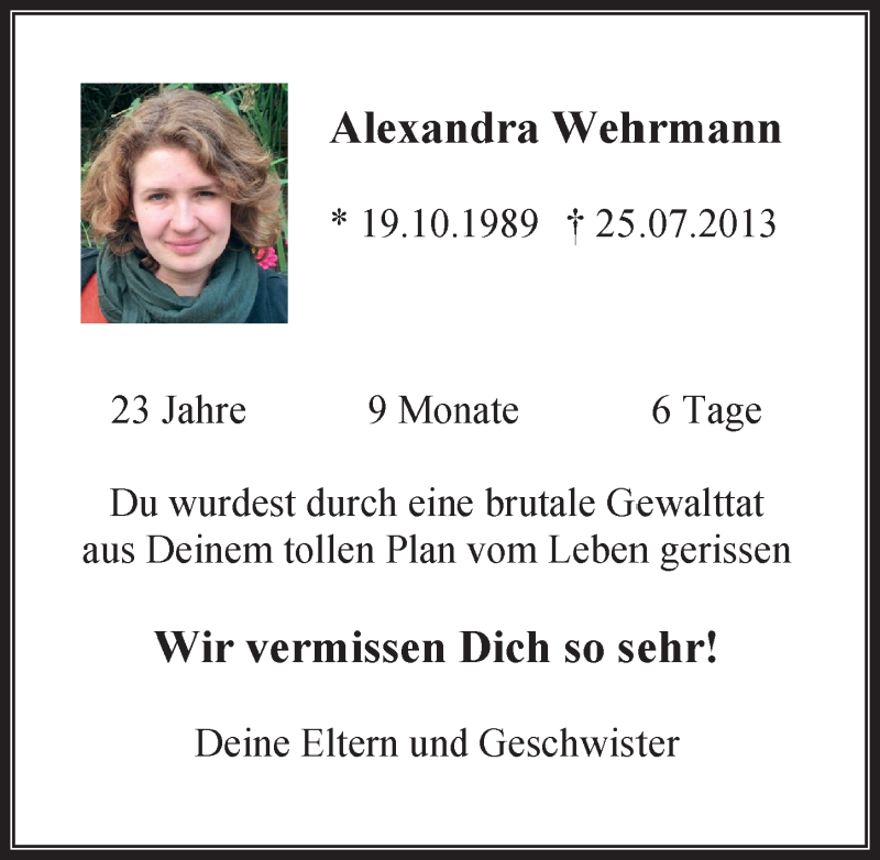  Traueranzeige für Alexandra Wehrmann vom 25.07.2014 aus Ostfriesischer Kurier