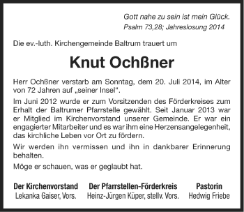 Traueranzeige von Knut Ochßner von Ostfriesischer Kurier