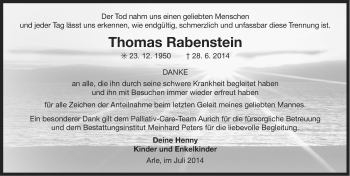 Traueranzeige von Thomas Rabenstein von Ostfriesischer Kurier