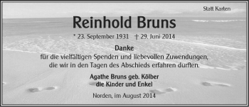 Traueranzeige von Reinhold Bruns von Ostfriesischer Kurier