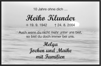 Traueranzeige von Heiko Klunder von Ostfriesischer Kurier