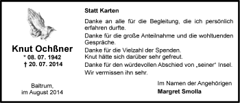 Traueranzeige von Knut Ochßner von Ostfriesischer Kurier