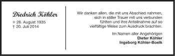 Traueranzeige von Diedrich Köhler von Ostfriesischer Kurier