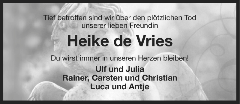  Traueranzeige für Heike de Vries vom 22.10.2014 aus Ostfriesischer Kurier