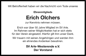 Traueranzeige von Erich Olchers von Ostfriesischer Kurier