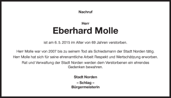 Traueranzeige von Eberhard Molle von Ostfrisischer Kurier