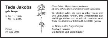 Traueranzeige von Teda Jakobs 