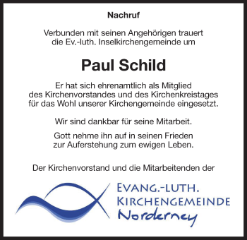 Traueranzeige von Paul Schild 