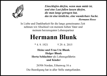 Traueranzeige von Hermann Blunk 
