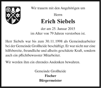 Traueranzeige von Erich Siebels von Ostfriesischer Kurier