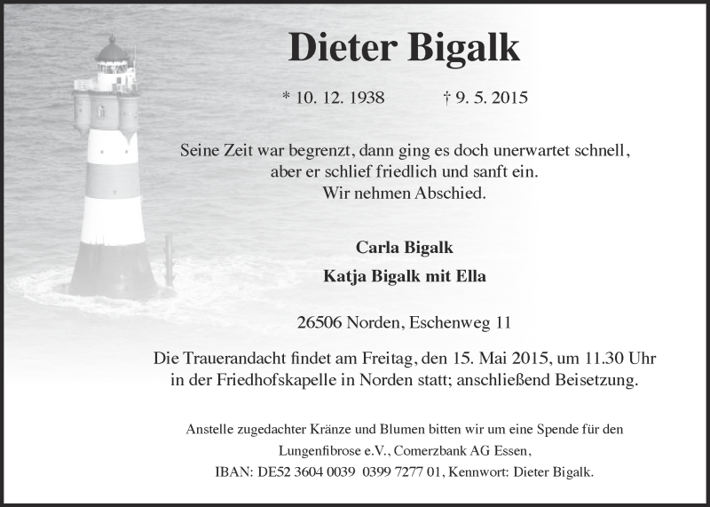  Traueranzeige für Dieter Bigalk vom 12.05.2015 aus 