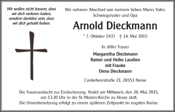 Traueranzeige von Arnold Dieckmann von Ostfrisischer Kurier