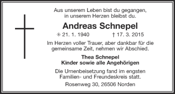 Traueranzeige von Andreas Schnepel 