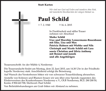 Traueranzeige von Paul Schild 