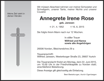 Traueranzeige von Annegrete Irene Rose 