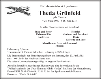 Traueranzeige von Theda Grünfeld 