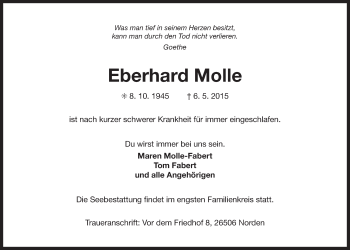 Traueranzeige von Eberhard Molle 