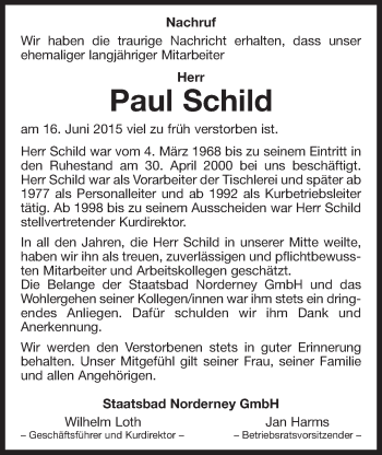 Traueranzeige von Paul Schild 