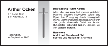 Traueranzeige von Arthur Ocken von Ostfrisischer Kurier