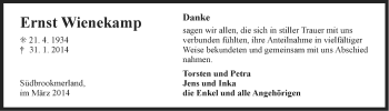 Traueranzeige von Ernst Wienekamp von Ostfrisischer Kurier