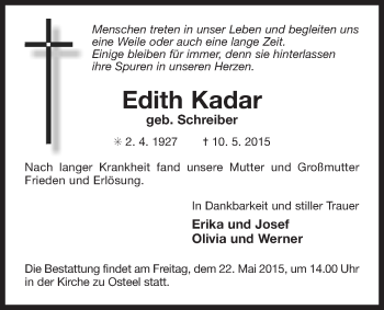 Traueranzeige von Edith Kadar 