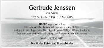 Traueranzeige von Gertrude Jenssen 