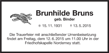 Traueranzeige von Brunhilde Bruns 
