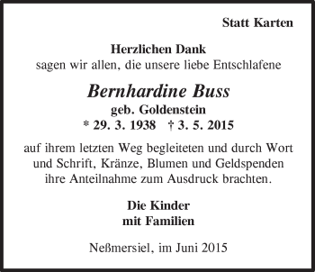 Traueranzeige von Bernhardine Buss 