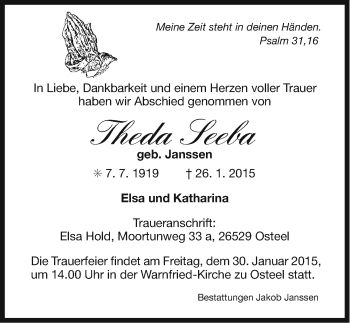 Traueranzeige von Theda Seeba von Ostfriesischer Kurier