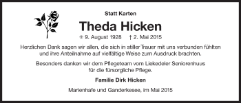 Traueranzeige von Theda Hicken 