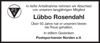 Traueranzeige von Lübbo Rosendahl 