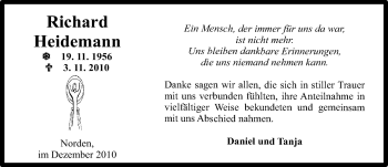 Traueranzeige von Richard Heidemann von Ostfriesischer Kurier